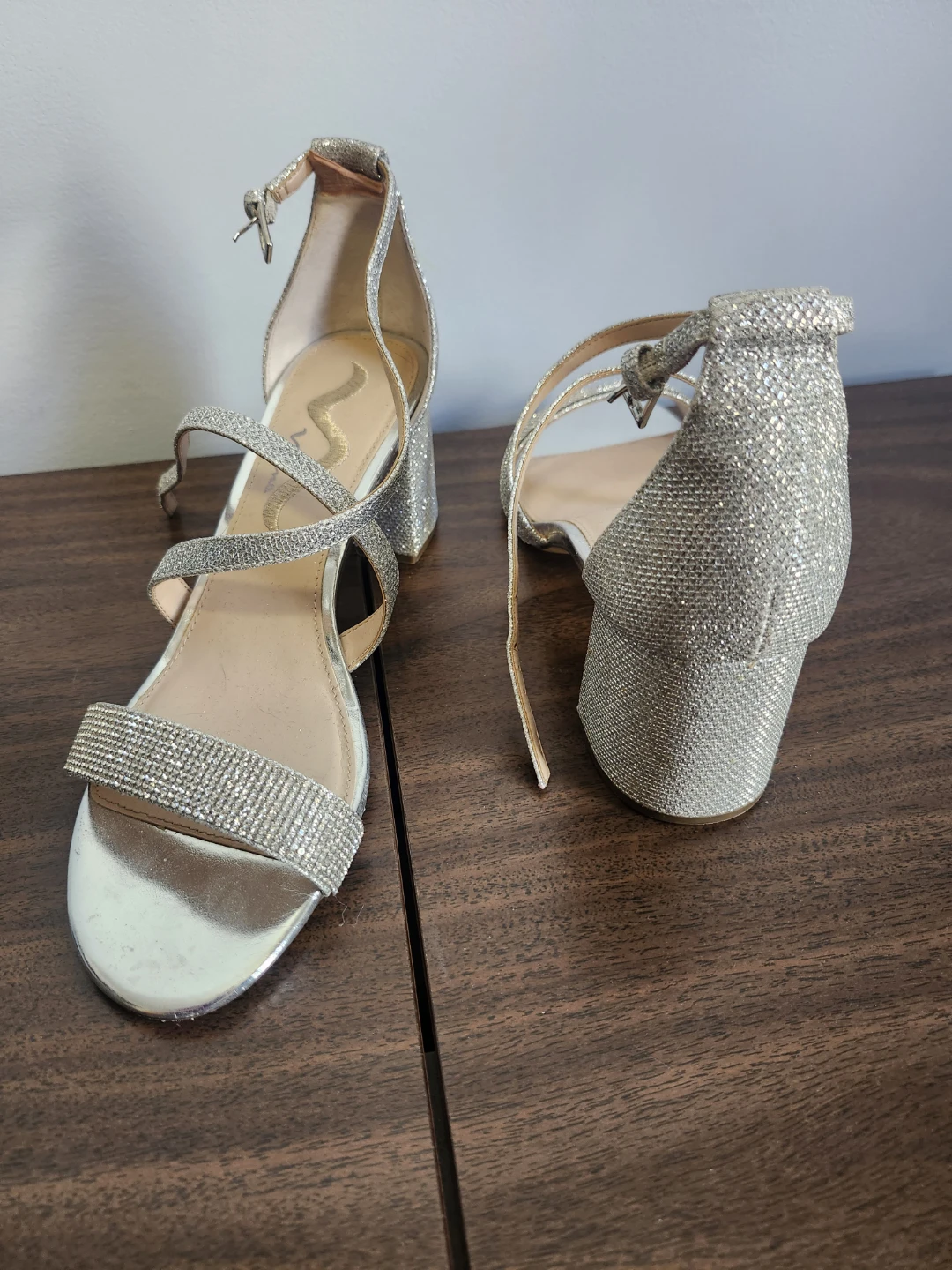 Nina Silver Glitter Block Heel Sandals