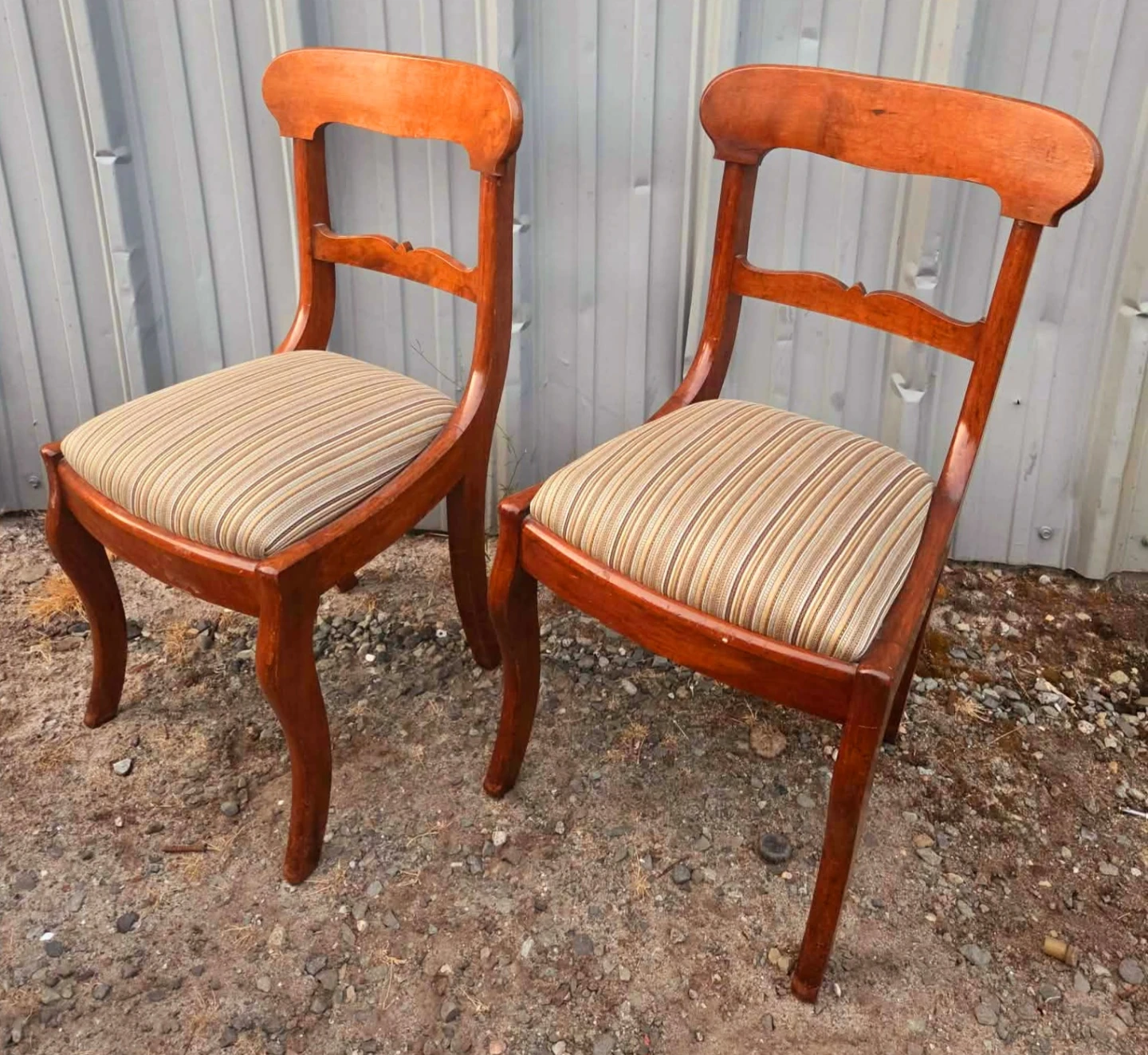 Pair Of Antique Walnut Chairs With Newly Upholstered Seats