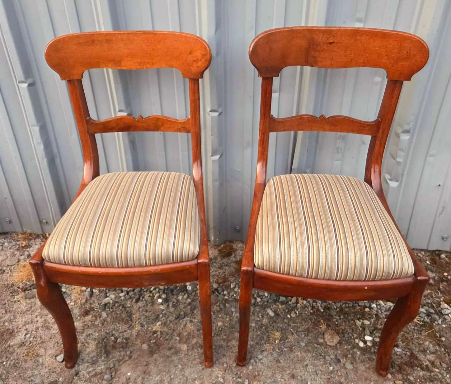 Pair Of Antique Walnut Chairs With Newly Upholstered Seats - photo 2