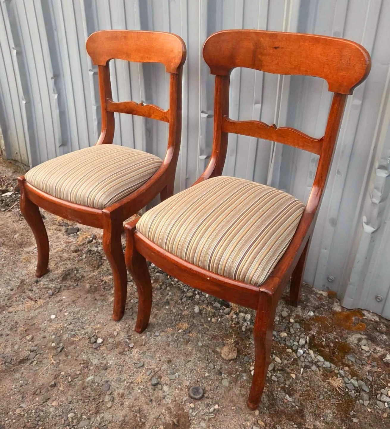 Pair Of Antique Walnut Chairs With Newly Upholstered Seats - photo 4