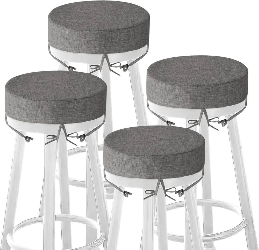 4 Grey Round Stool Cushions with Ties