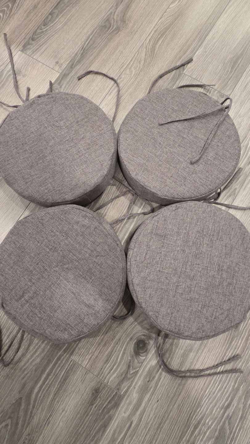4 Grey Round Stool Cushions with Ties - photo 2