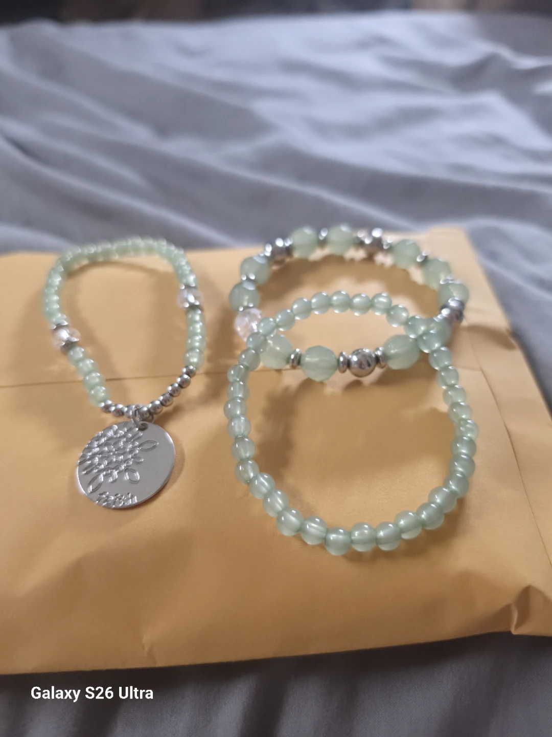Green Beaded Bracelets with Tree of Life Charm