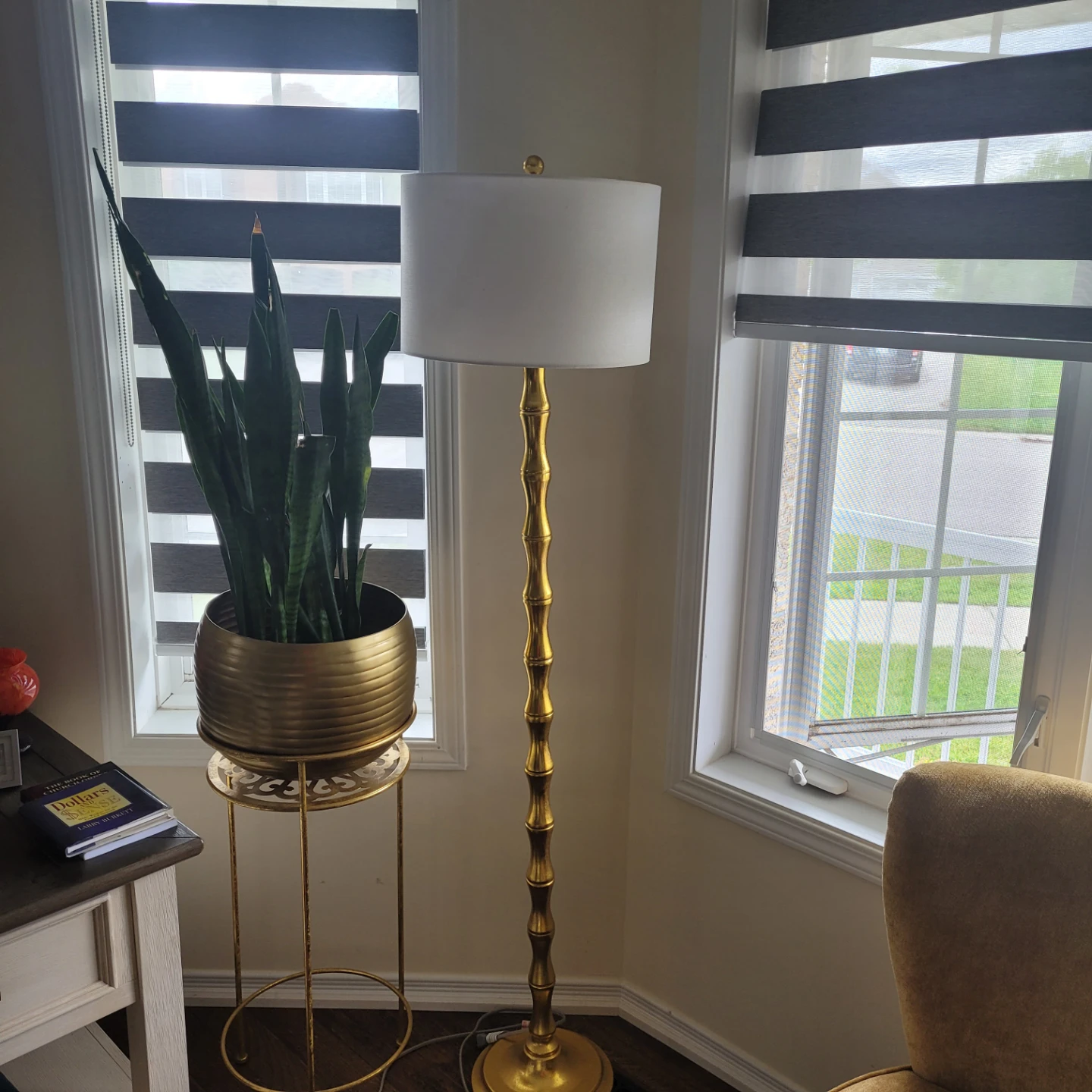 Brass Torchiere Floor Lamp with White Shade - photo 4