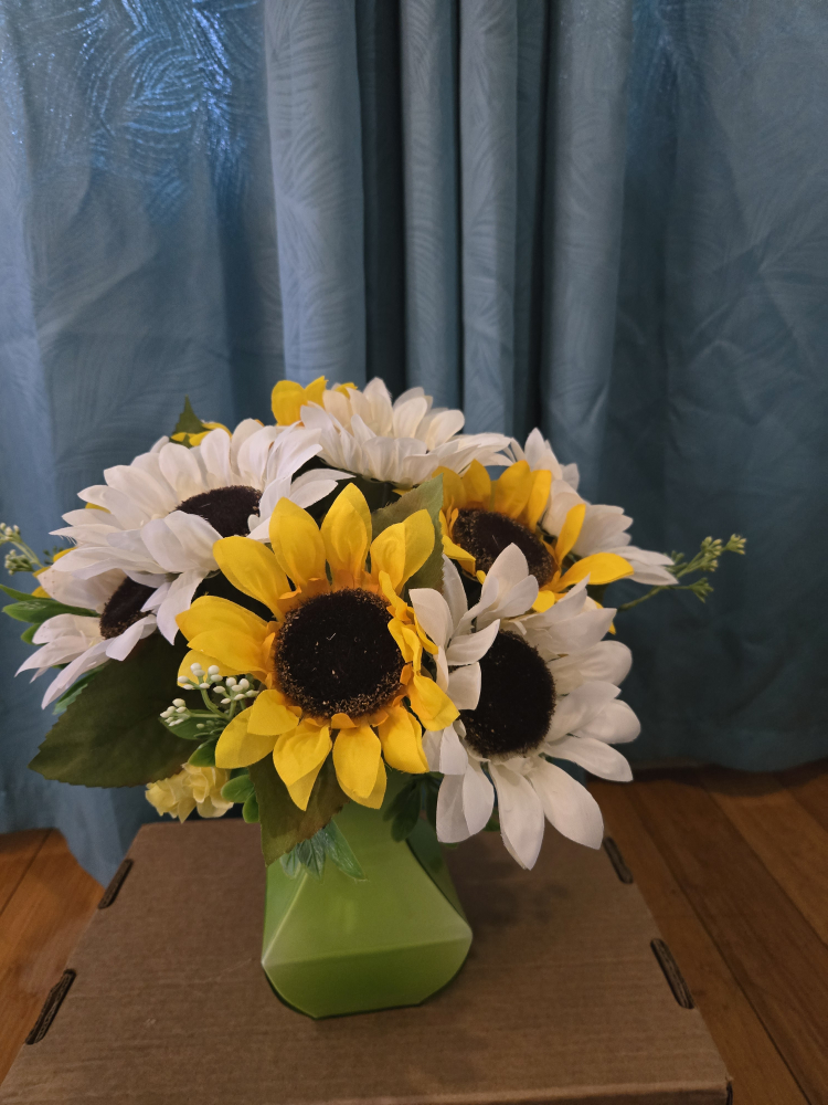 Artificial Sunflower  Arrangement in Green Vase