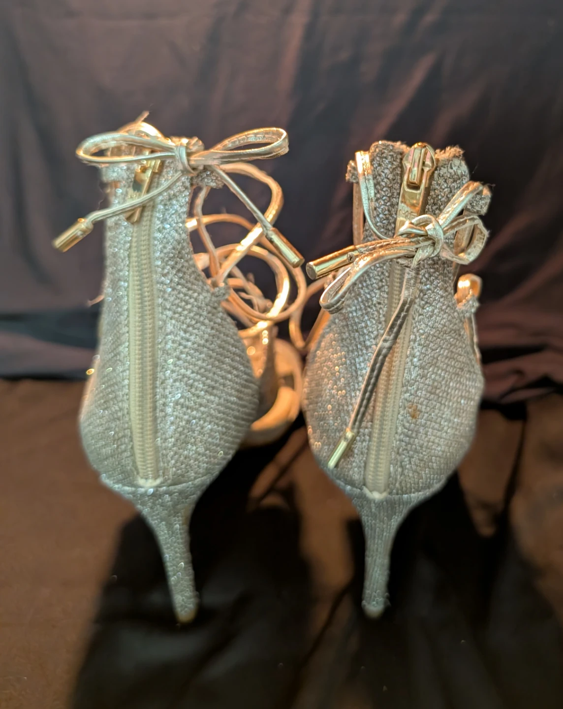 Women's Silver Glitter Lace-Up Heels - photo 2
