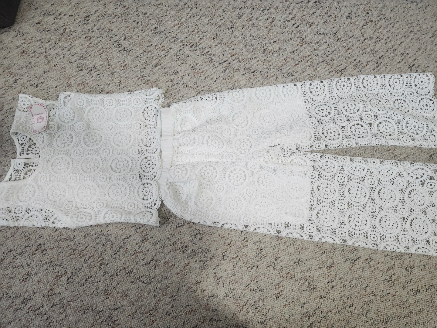 White Lace Top and Pants Set