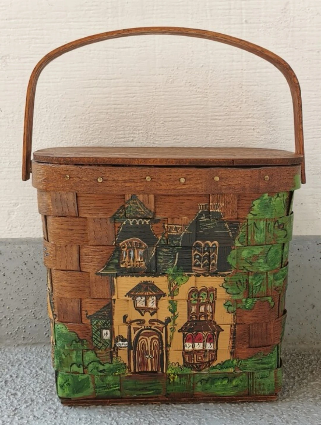 Vintage Handcrafted Hand Painted Artist Signed Basket
