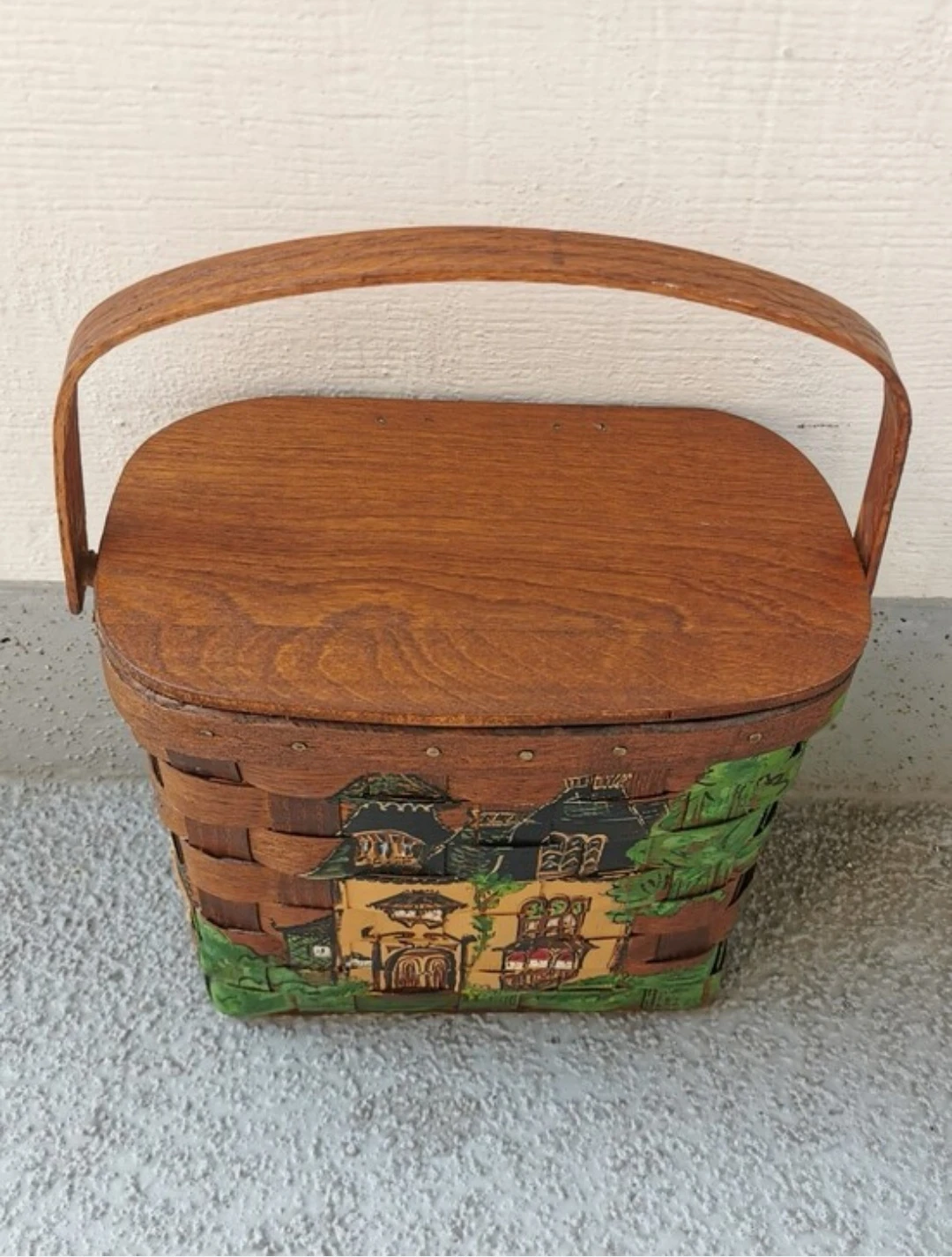Vintage Handcrafted Hand Painted Artist Signed Basket - photo 2