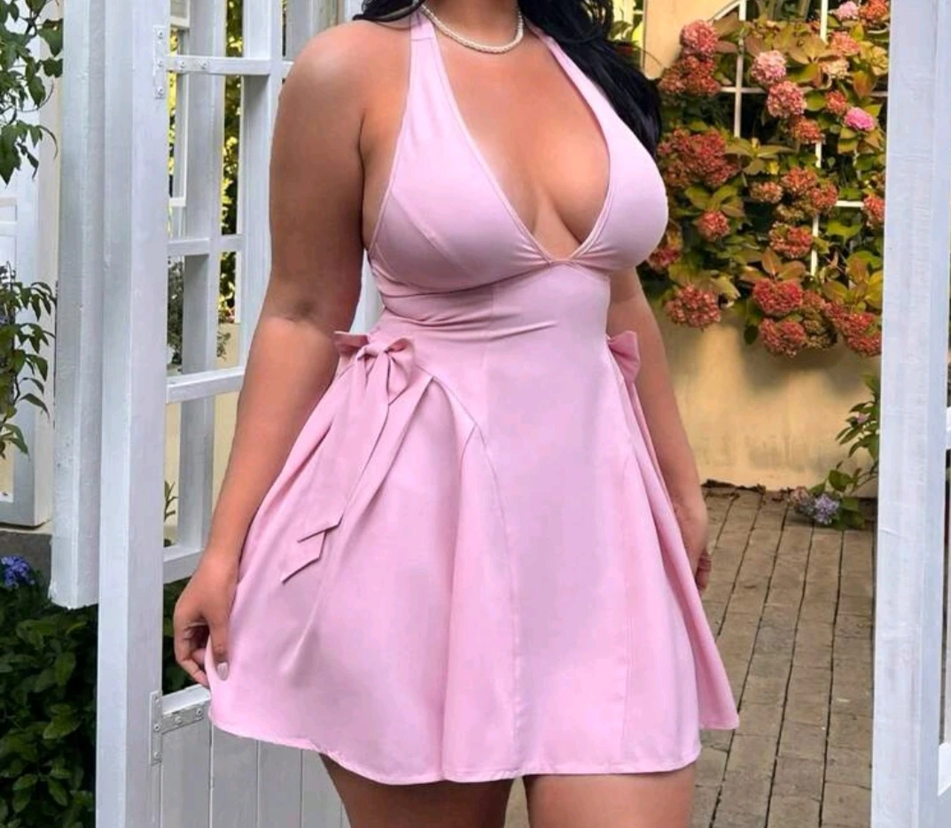 2XL Pink Halter Neck Dress with Bows - photo 3