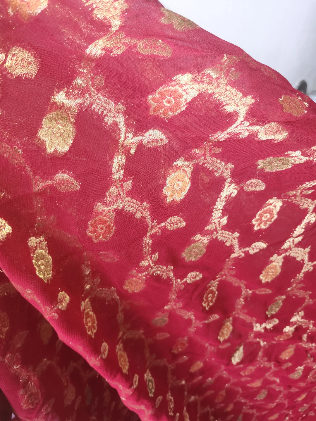 Red and Gold Benars silk  Anarkali Suit with Dupatta - photo 2