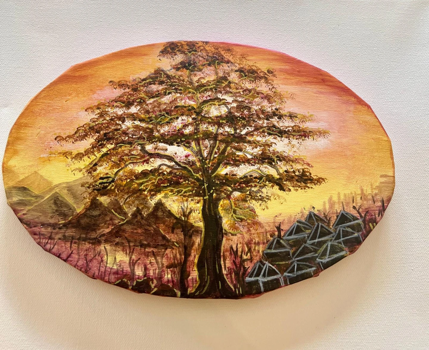 Two hand drawn oval landscape paintings - photo 2
