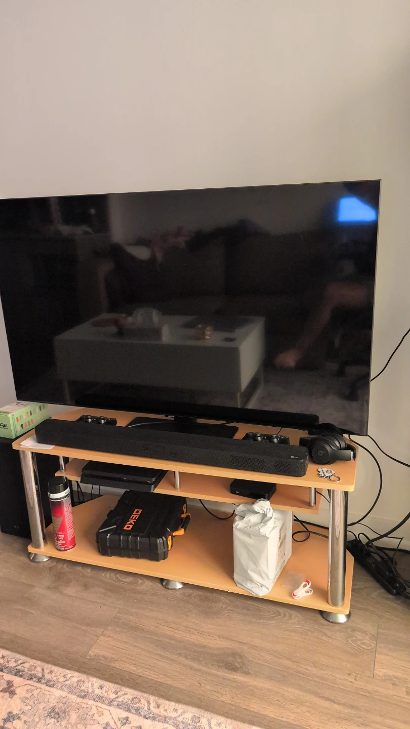 Wooden media stand with metal legs - photo 2