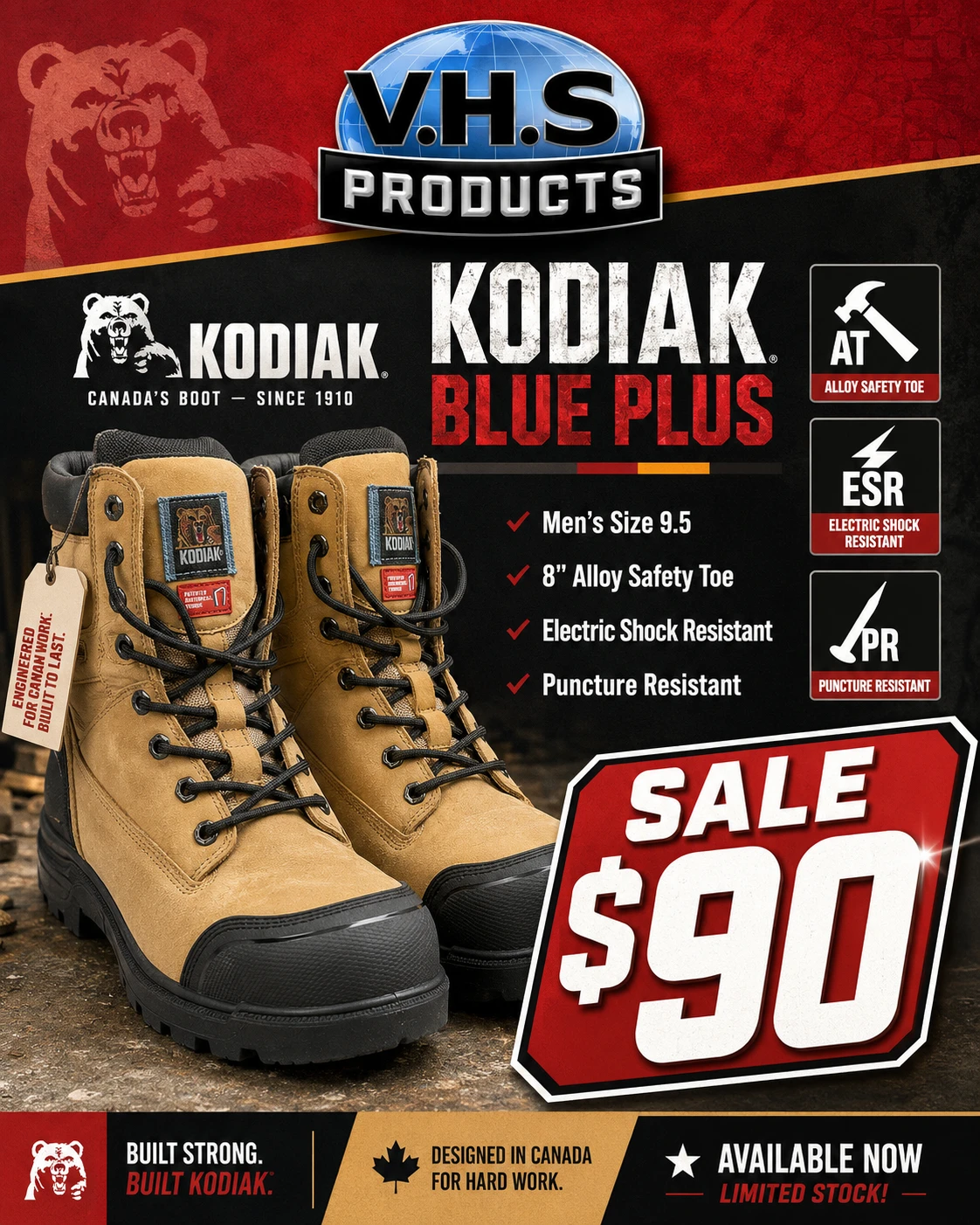 Kodiak Blue Plus Men's Work Boots - Size 9.5