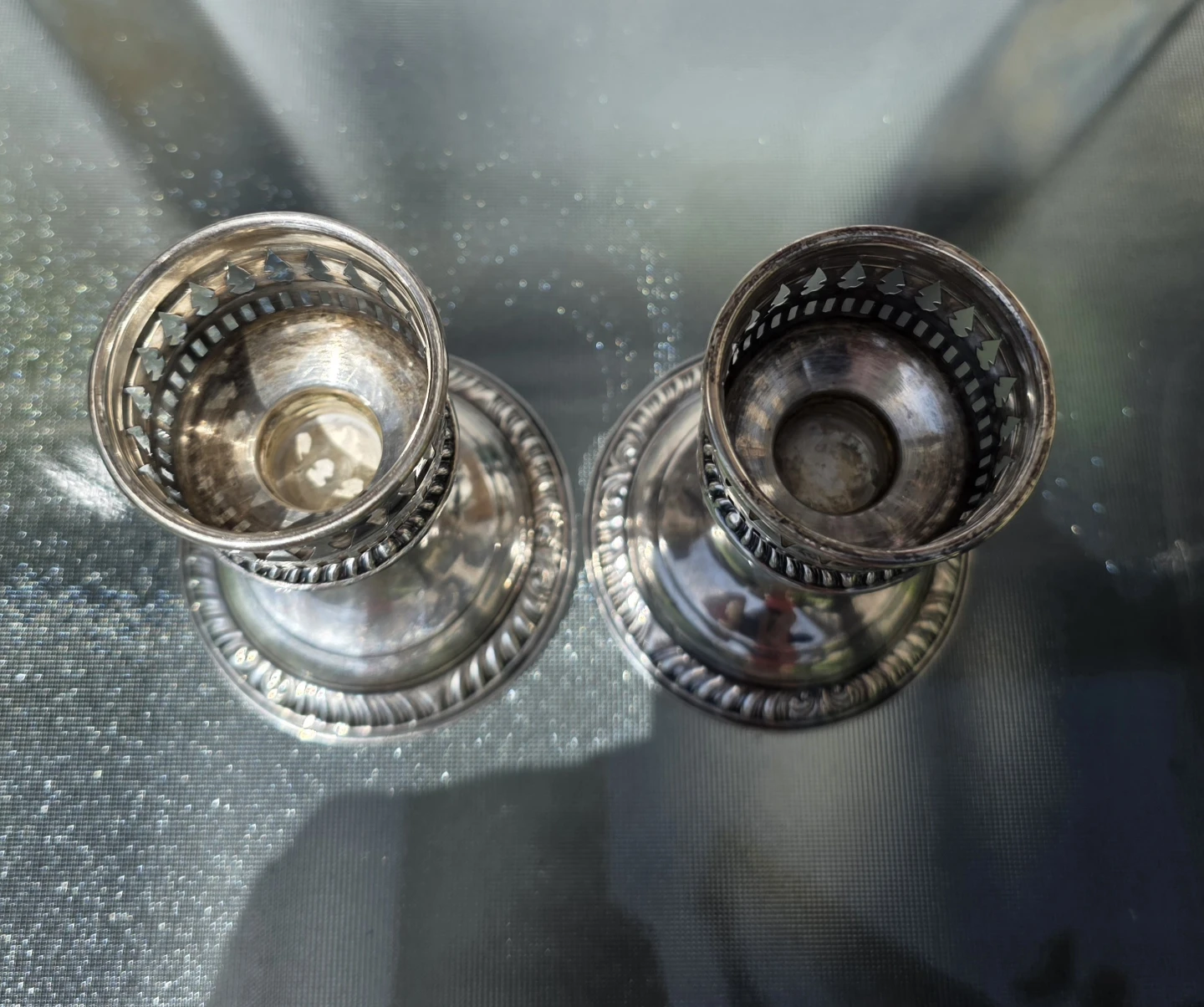 Pair of Waited Sterling Silver Candlesticks - Rank M. White Co. - photo 2