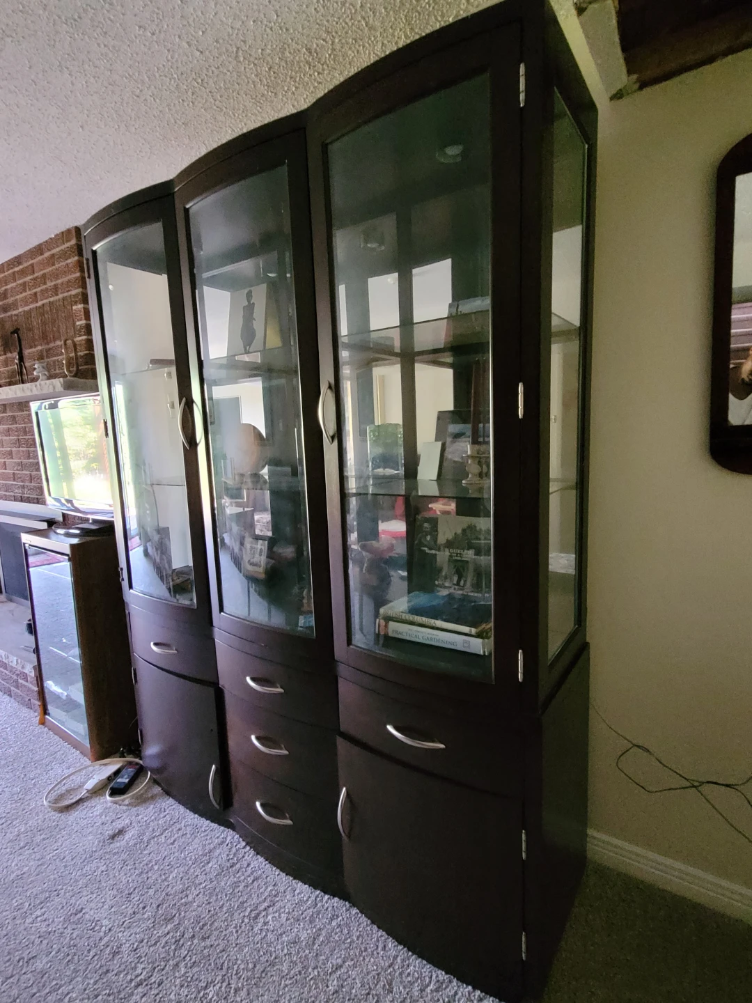 Dark Wood Display Cabinet with Glass Doors and Drawers - photo 4