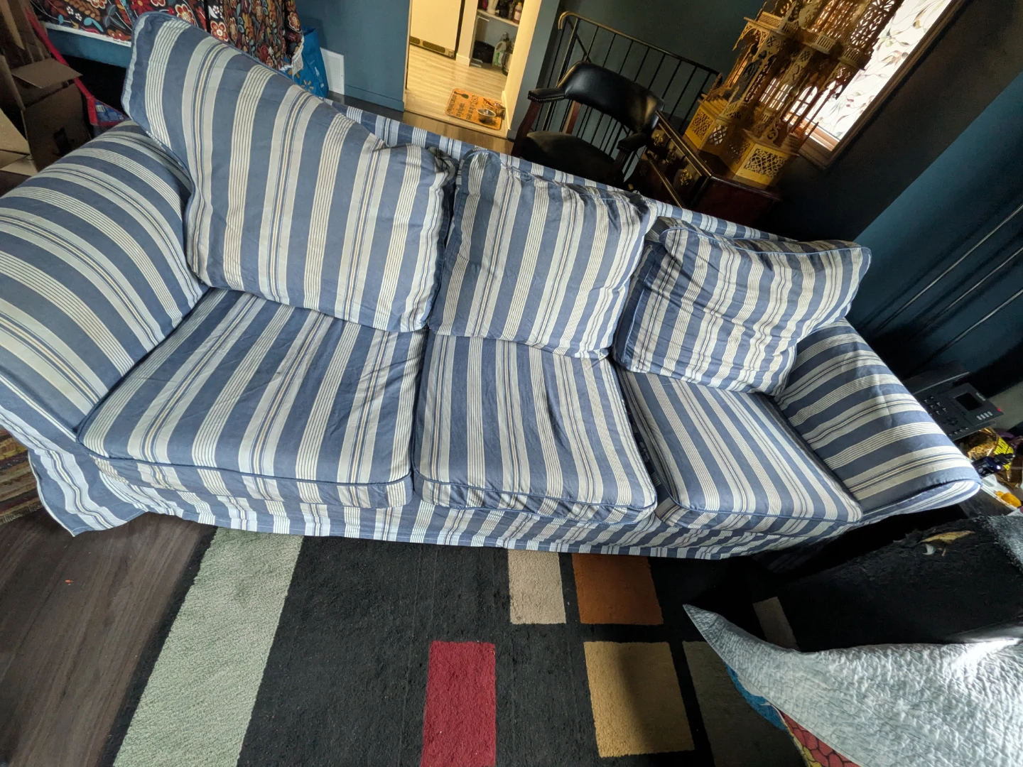 Blue Striped Sofa Couch