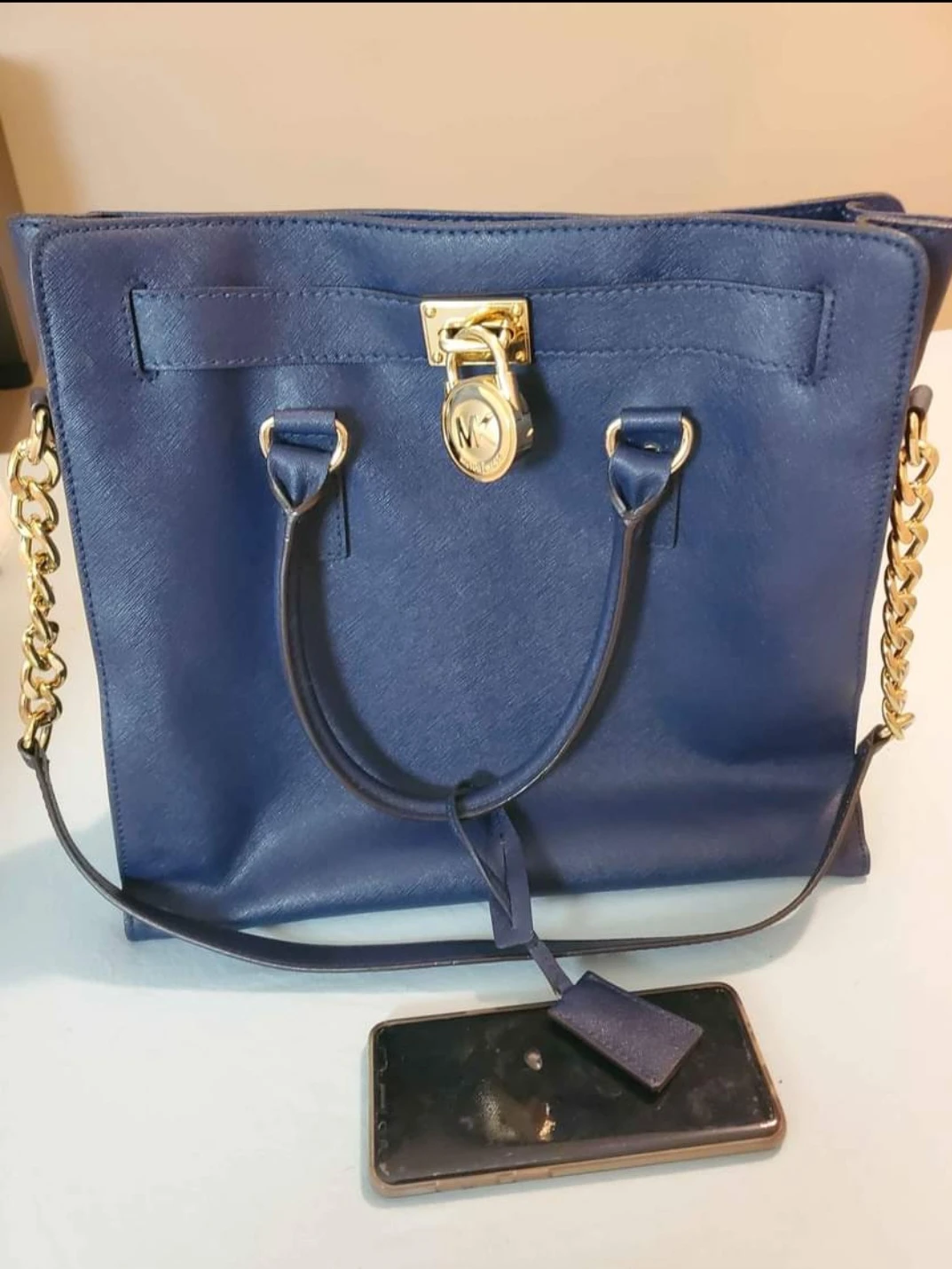Michael Kors Navy Tote with Gold Hardware Michael Kors