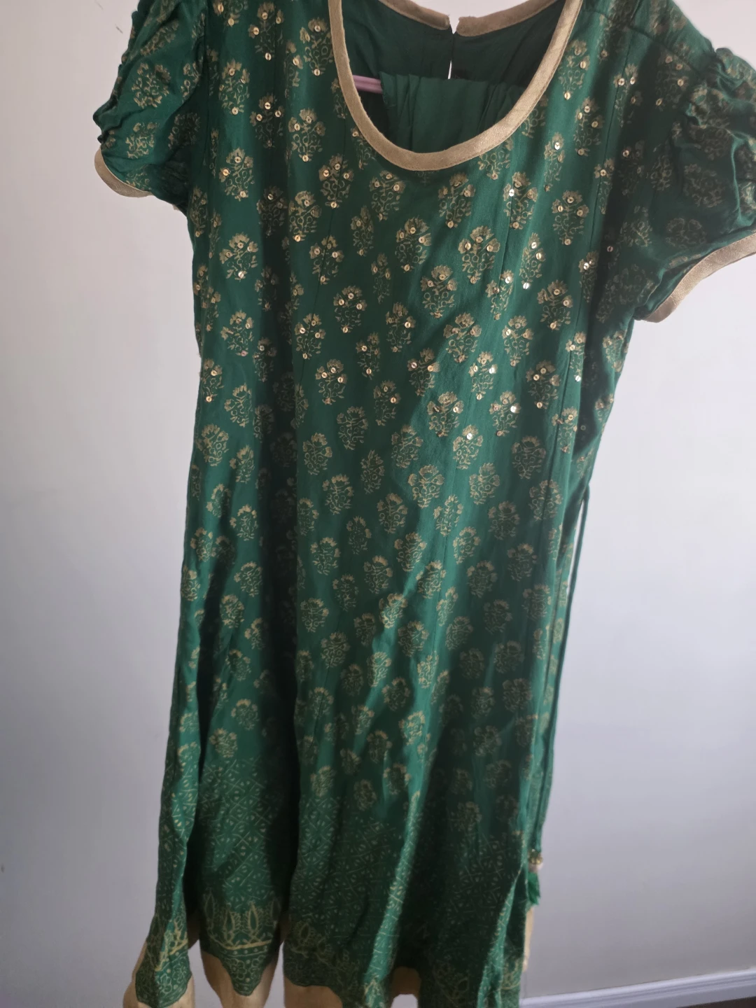 Green kurti with gold print and sequins