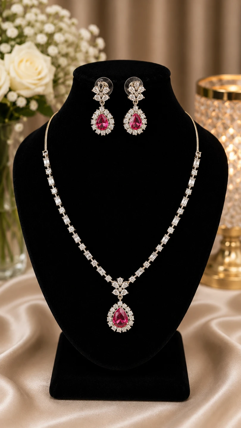Rhinestone Necklace and Earrings Set