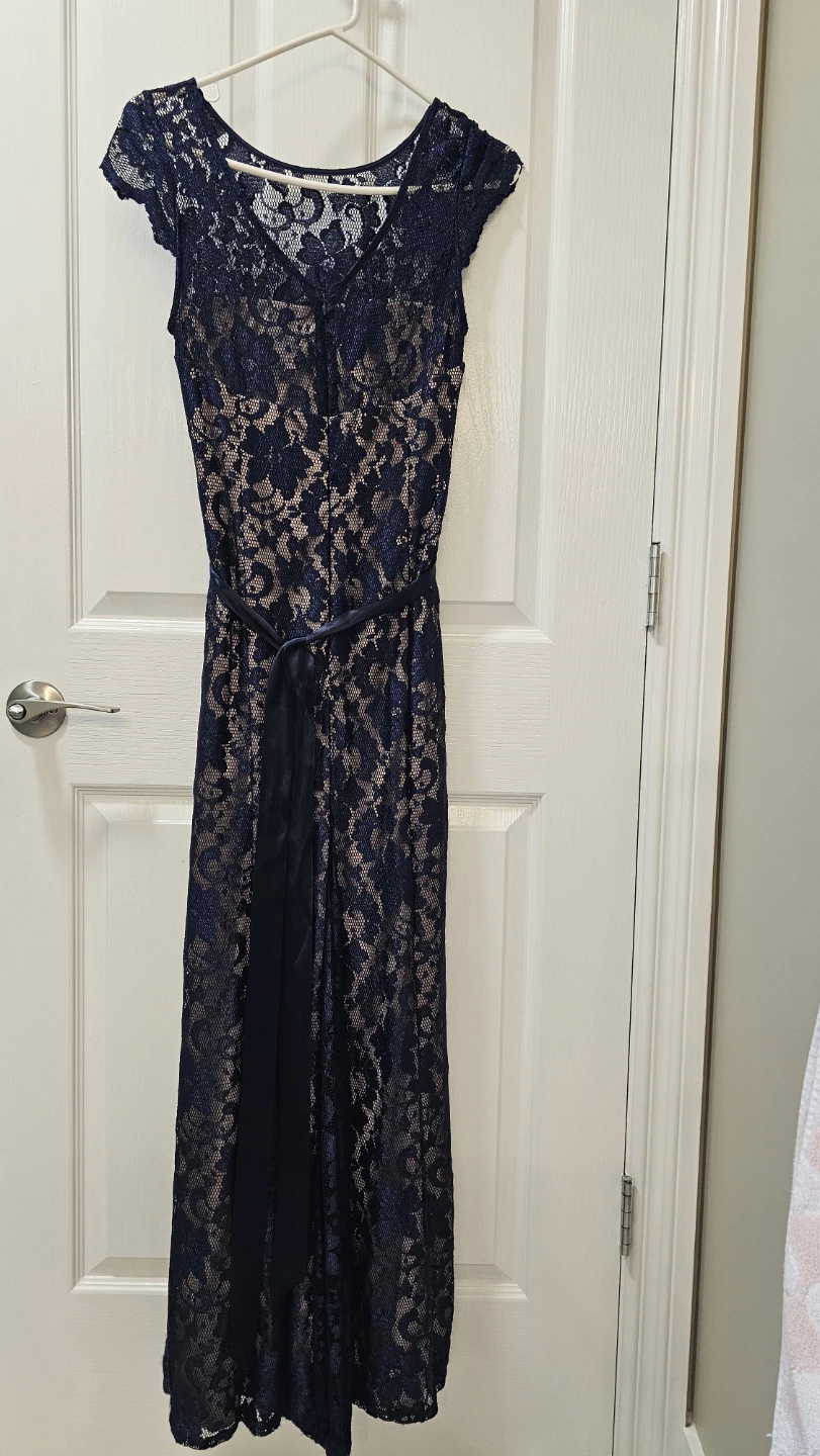 Laura Petites Navy Lace Maxi Dress with Beaded Embellishment