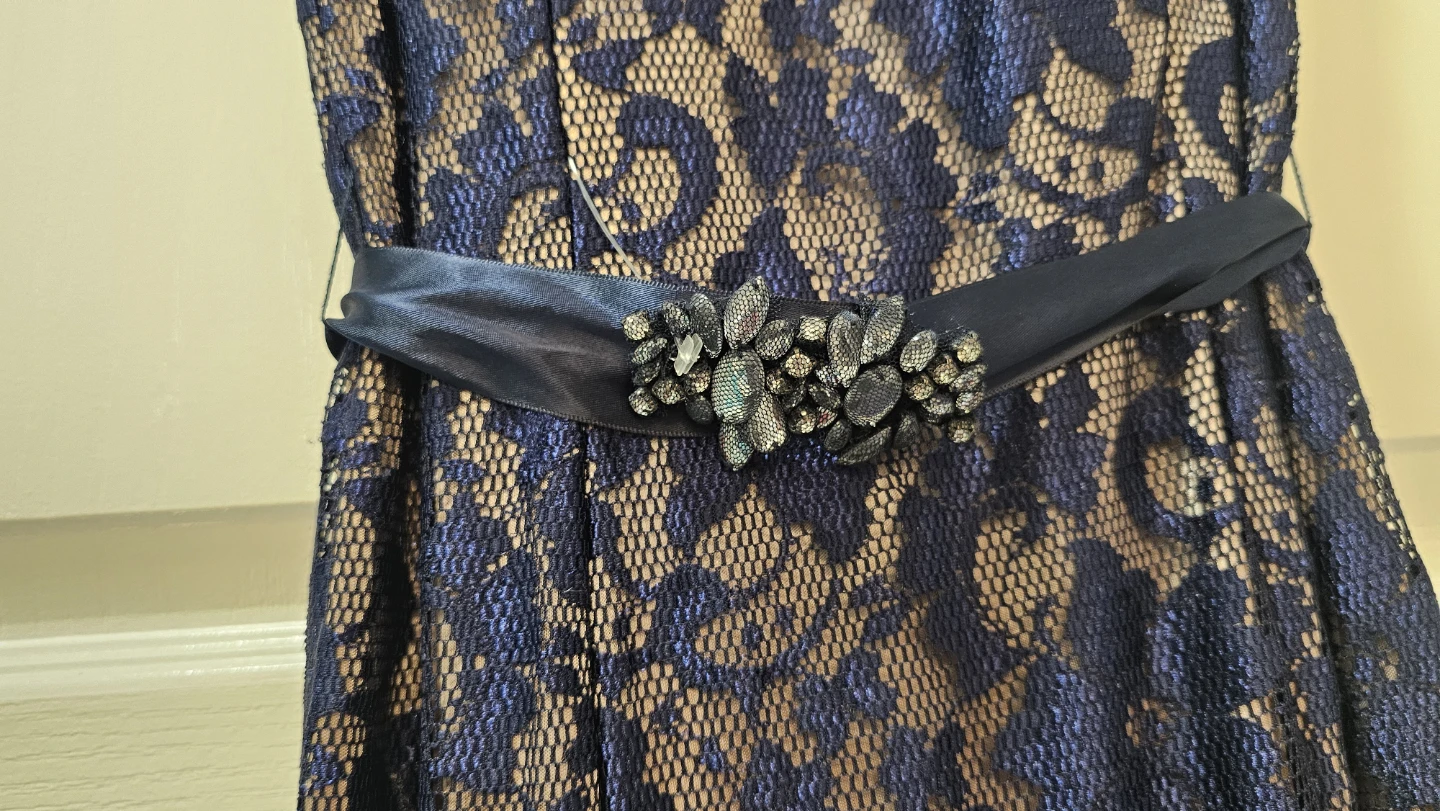 Laura Petites Navy Lace Maxi Dress with Beaded Embellishment - photo 3