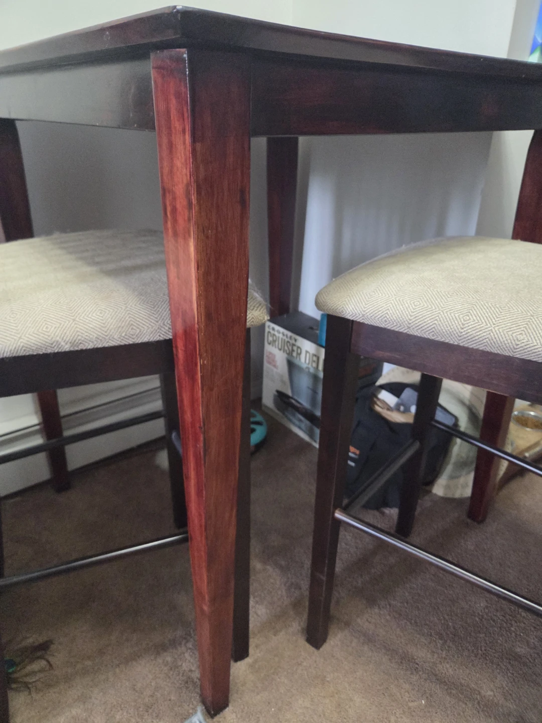 Dark Wood Counter Height Table with Two Chairs - photo 2