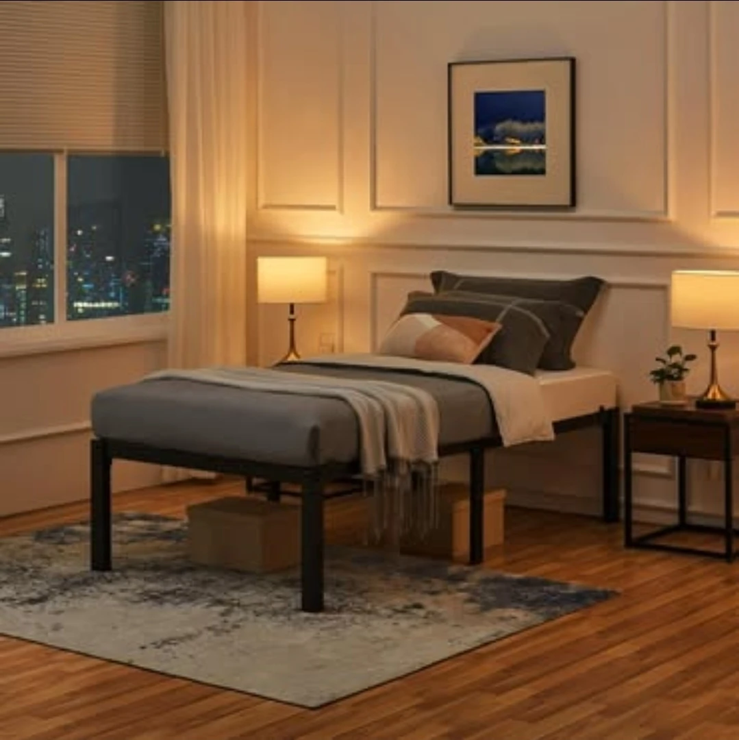 18 Inch Twin-Size Metal Platform Bed Frame - Black