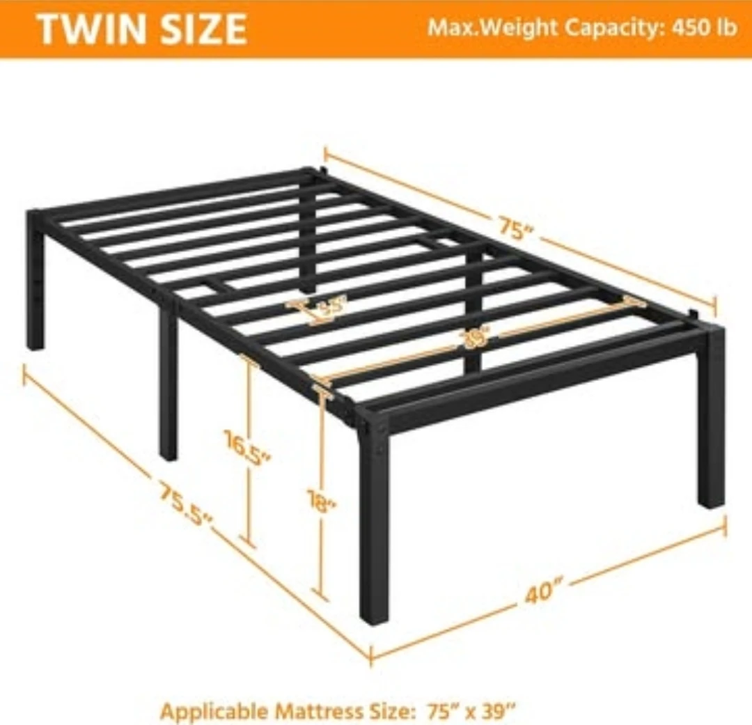 18 Inch Twin-Size Metal Platform Bed Frame - Black - photo 2