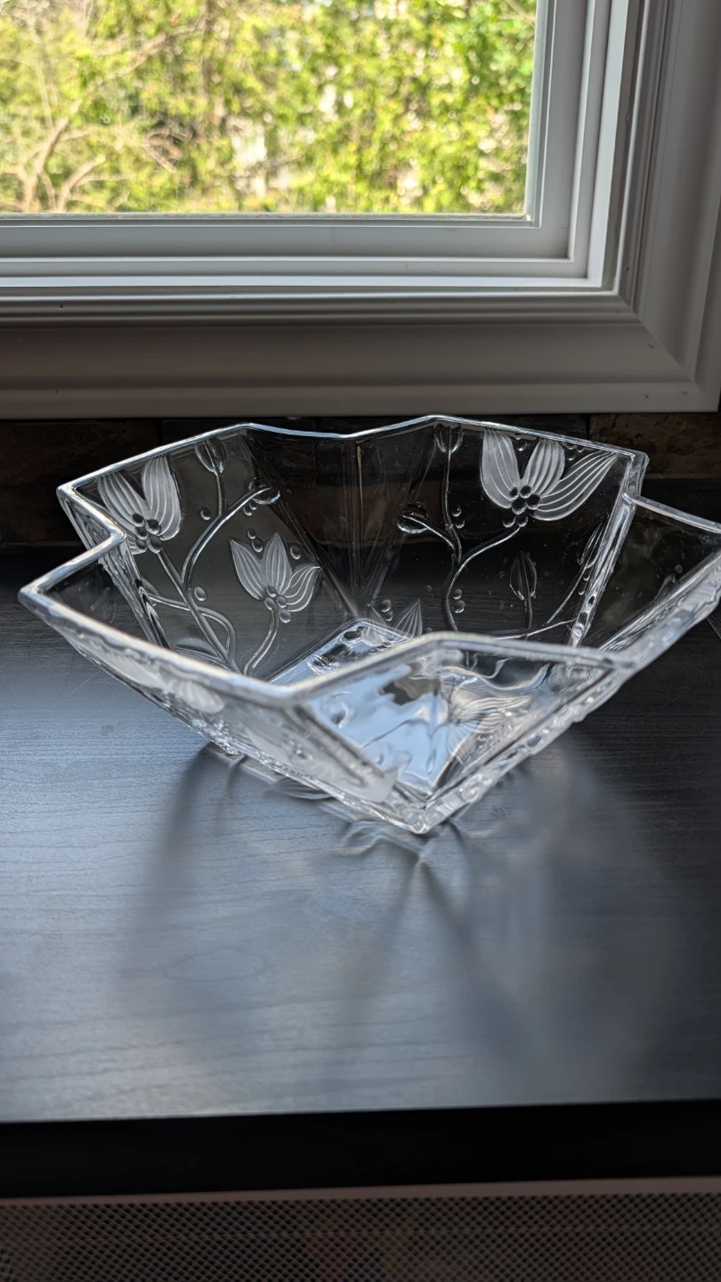 Clear Glass Decorative Bowl with Floral Etching