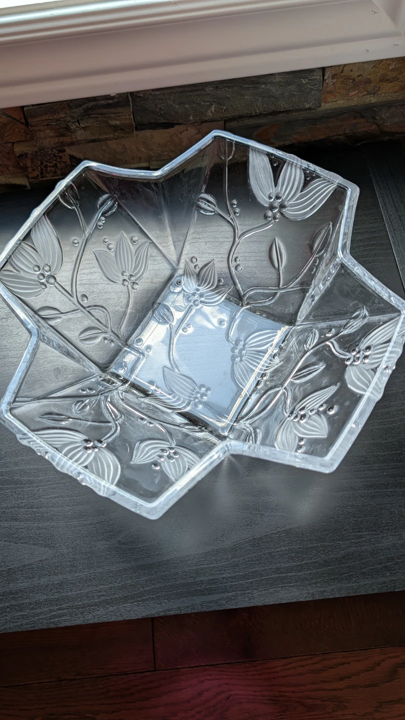 Clear Glass Decorative Bowl with Floral Etching - photo 2