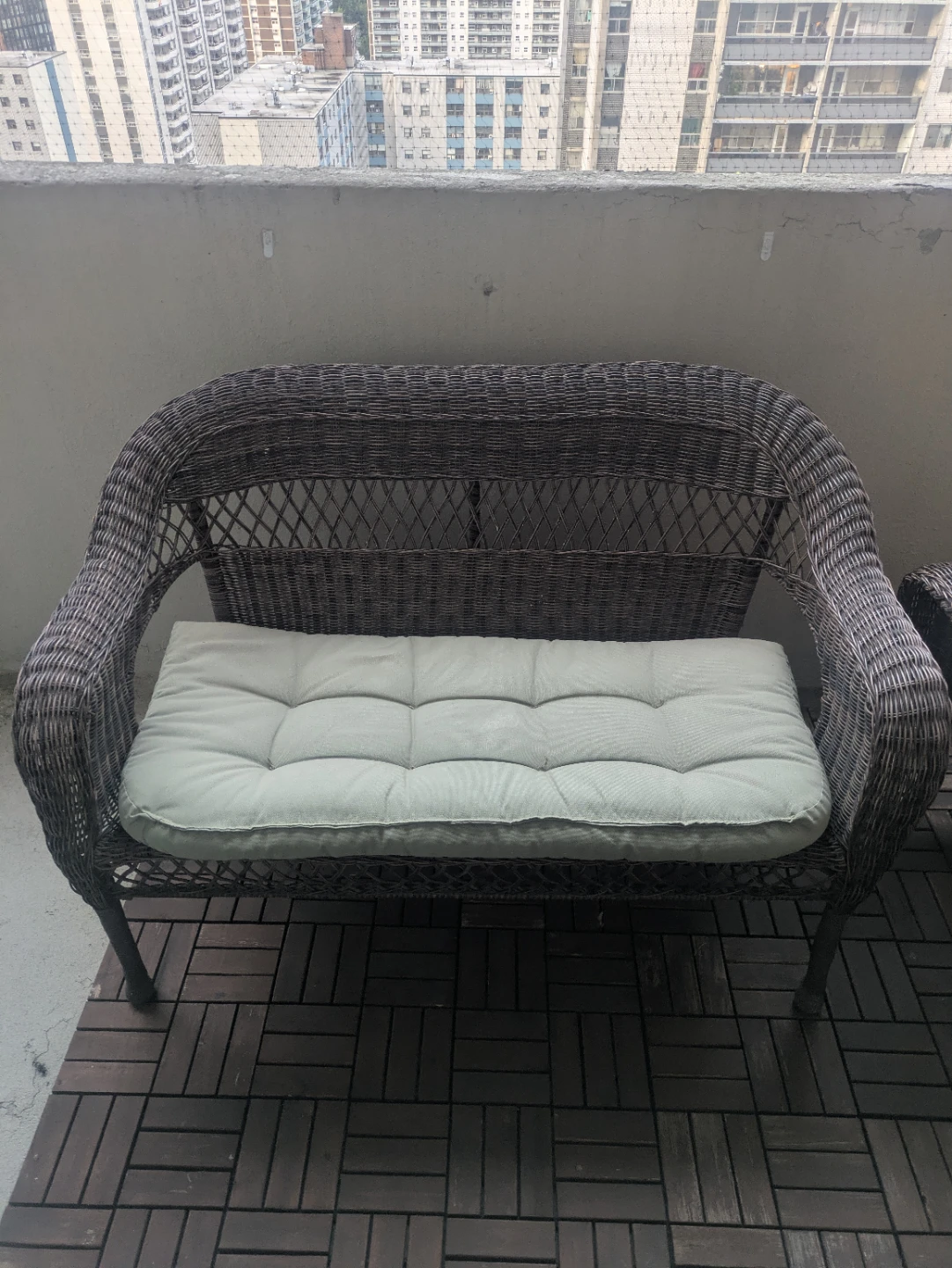 Outdoor  patio set with a bench, 2 chairs and coffee table