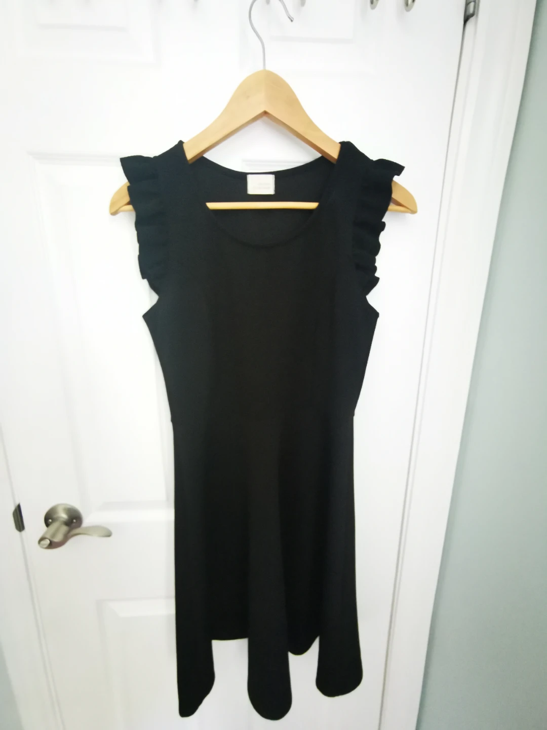 Black Fit and Flare Dress with Ruffle Sleeves