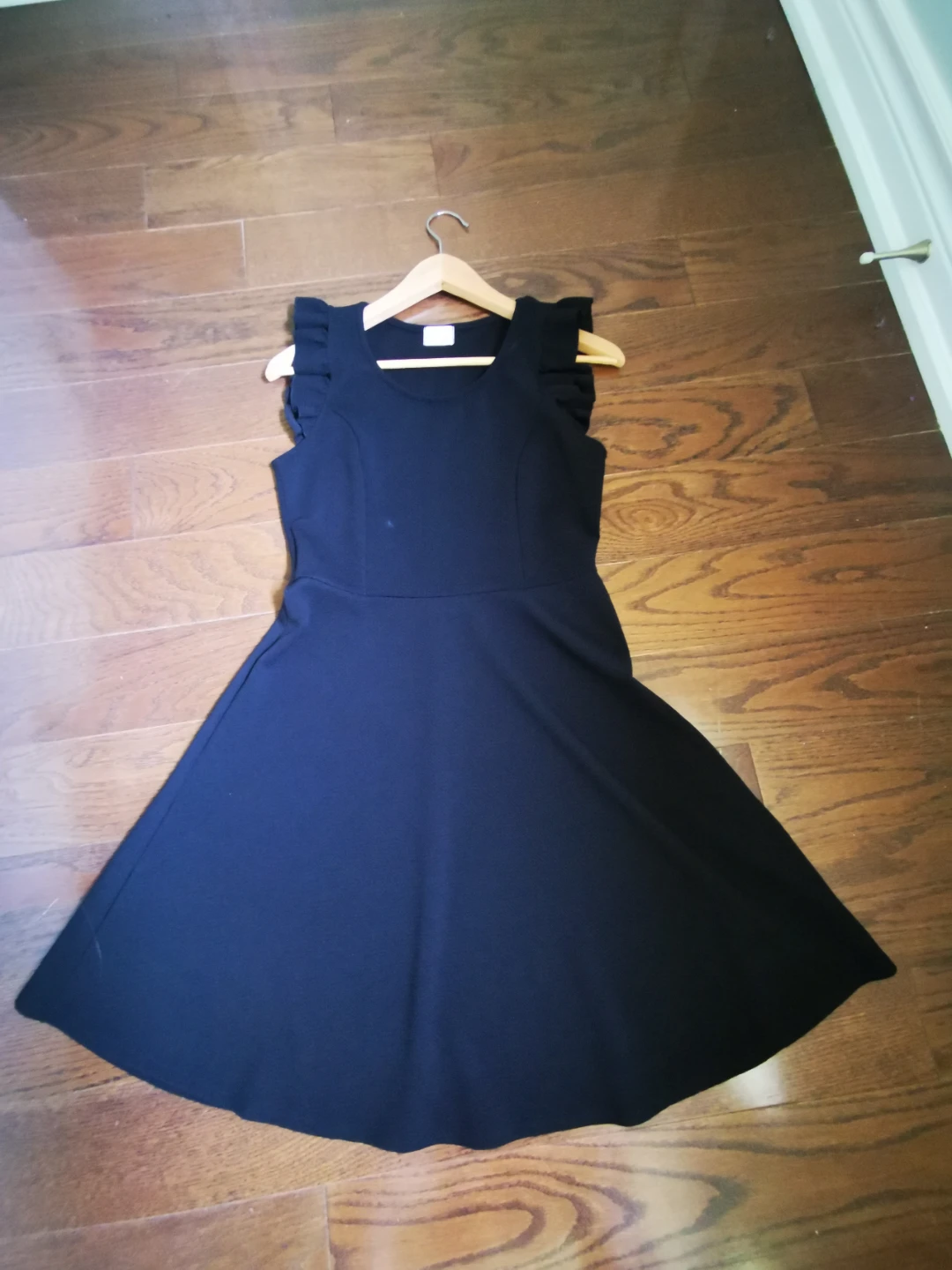 Black Fit and Flare Dress with Ruffle Sleeves - photo 2