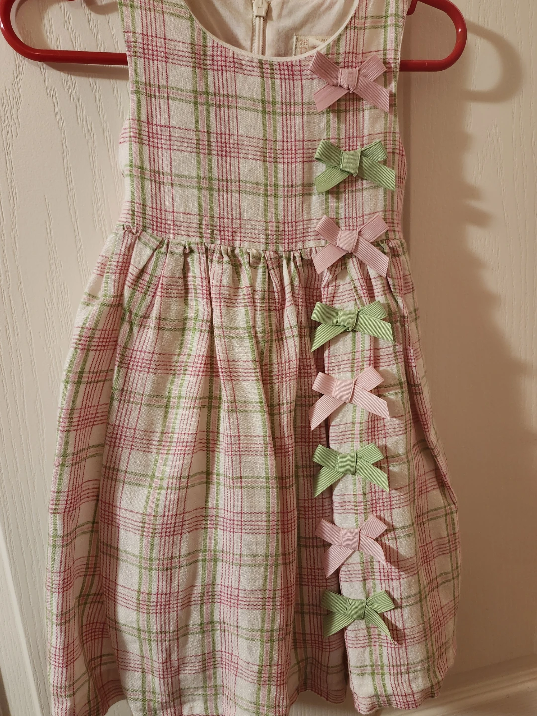 Child's Pink & Green Plaid Dress with Bows