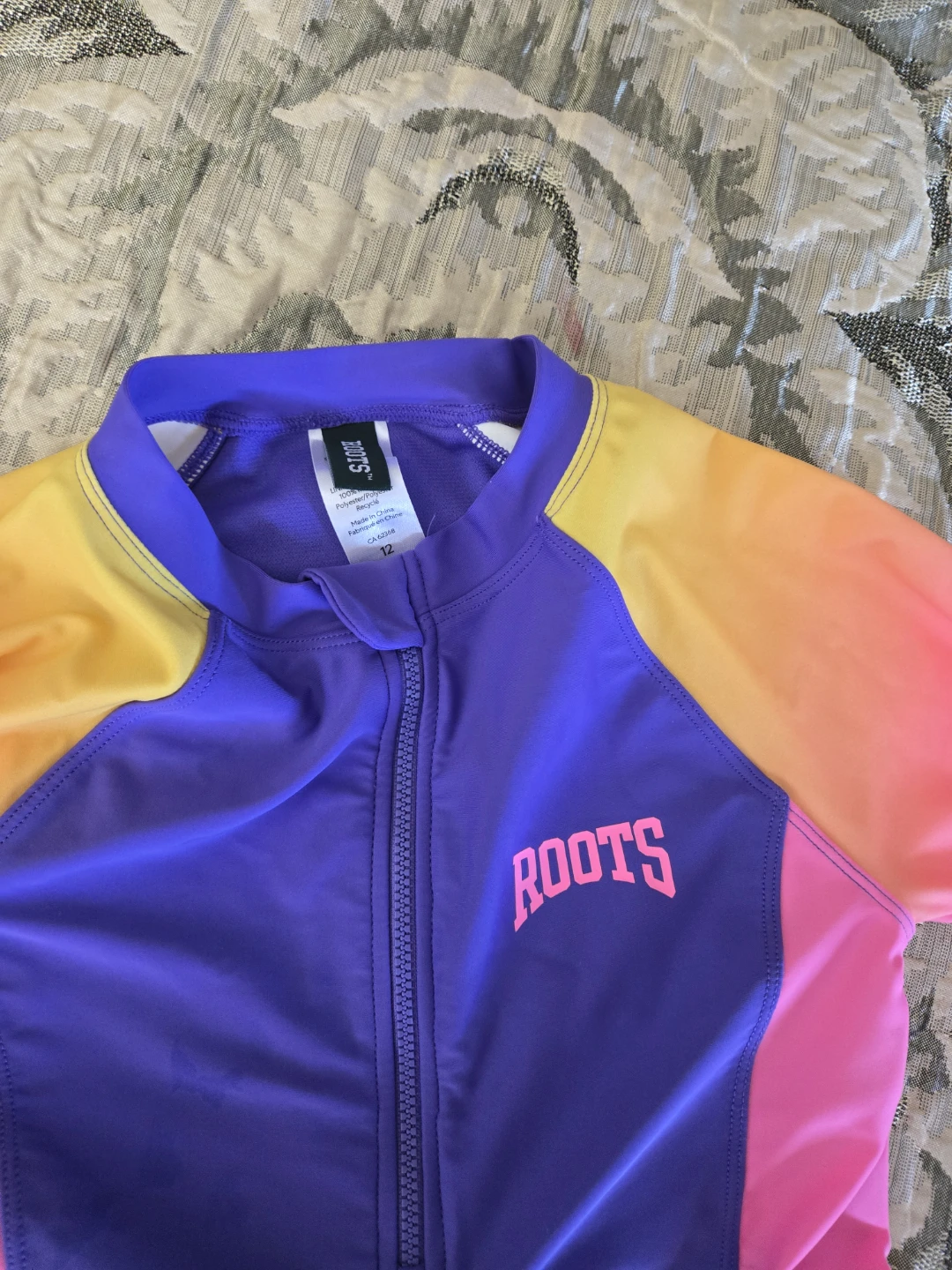Roots Long Sleeve Swimsuit - Purple/Pink/Yellow Ombre Size 12 - photo 3