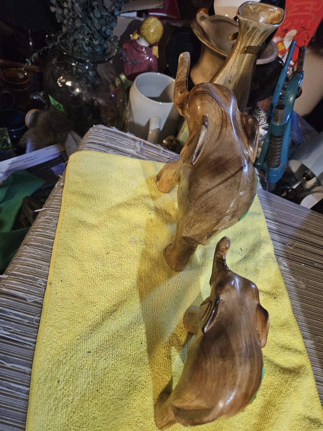 Set of 2 Wooden Elephants - photo 3