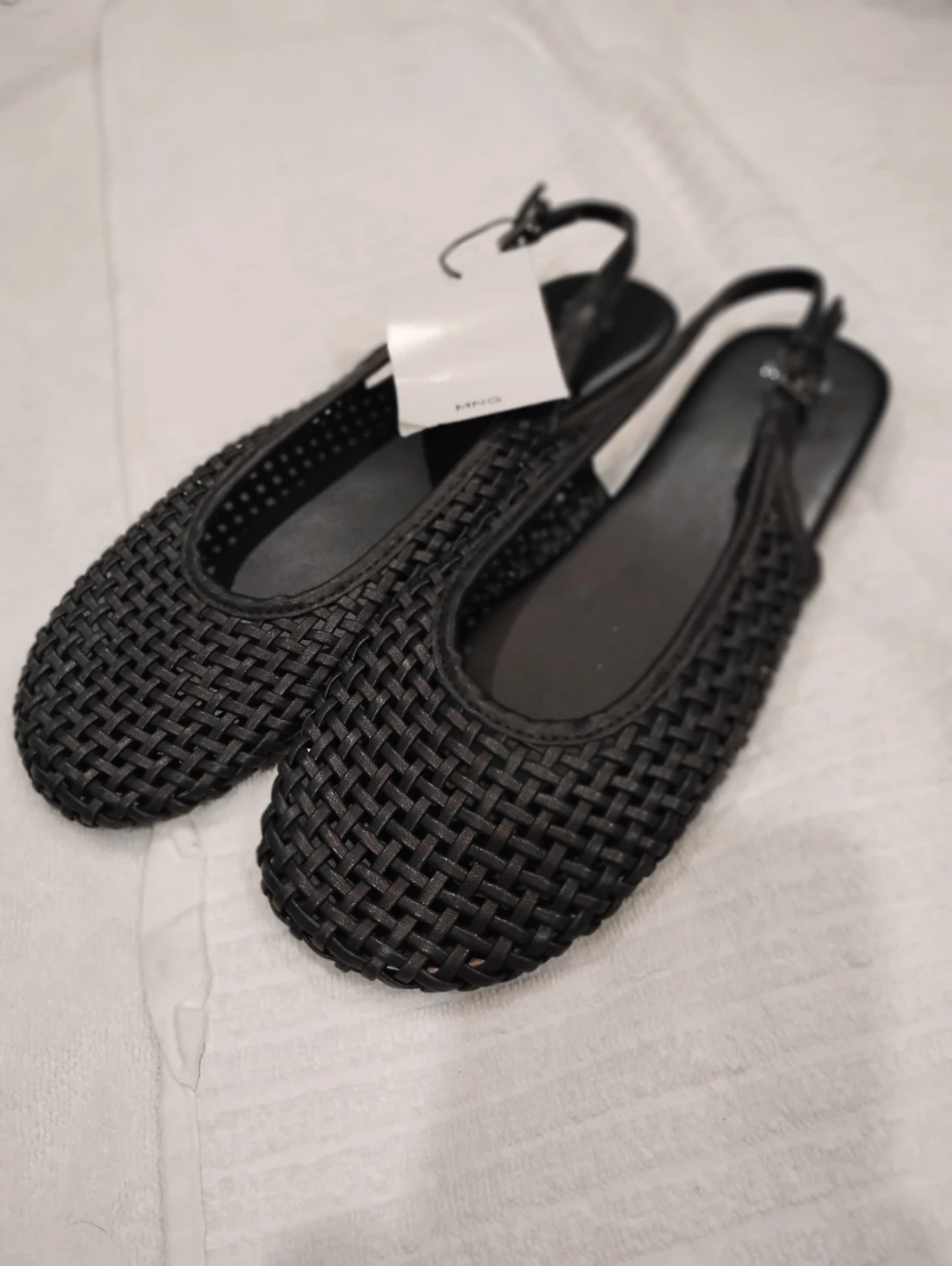MNG Black Woven Slingback Flats