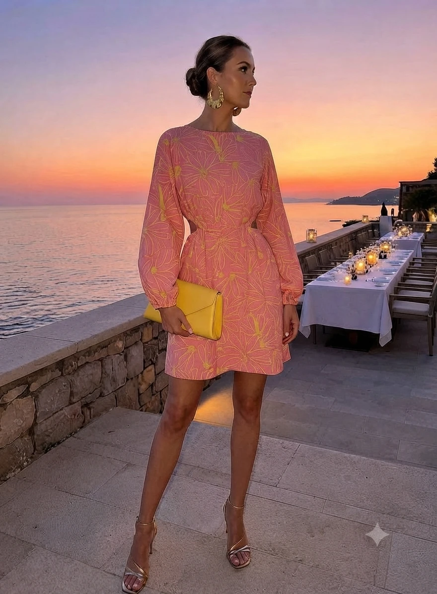 Pink Floral Cutout Dress