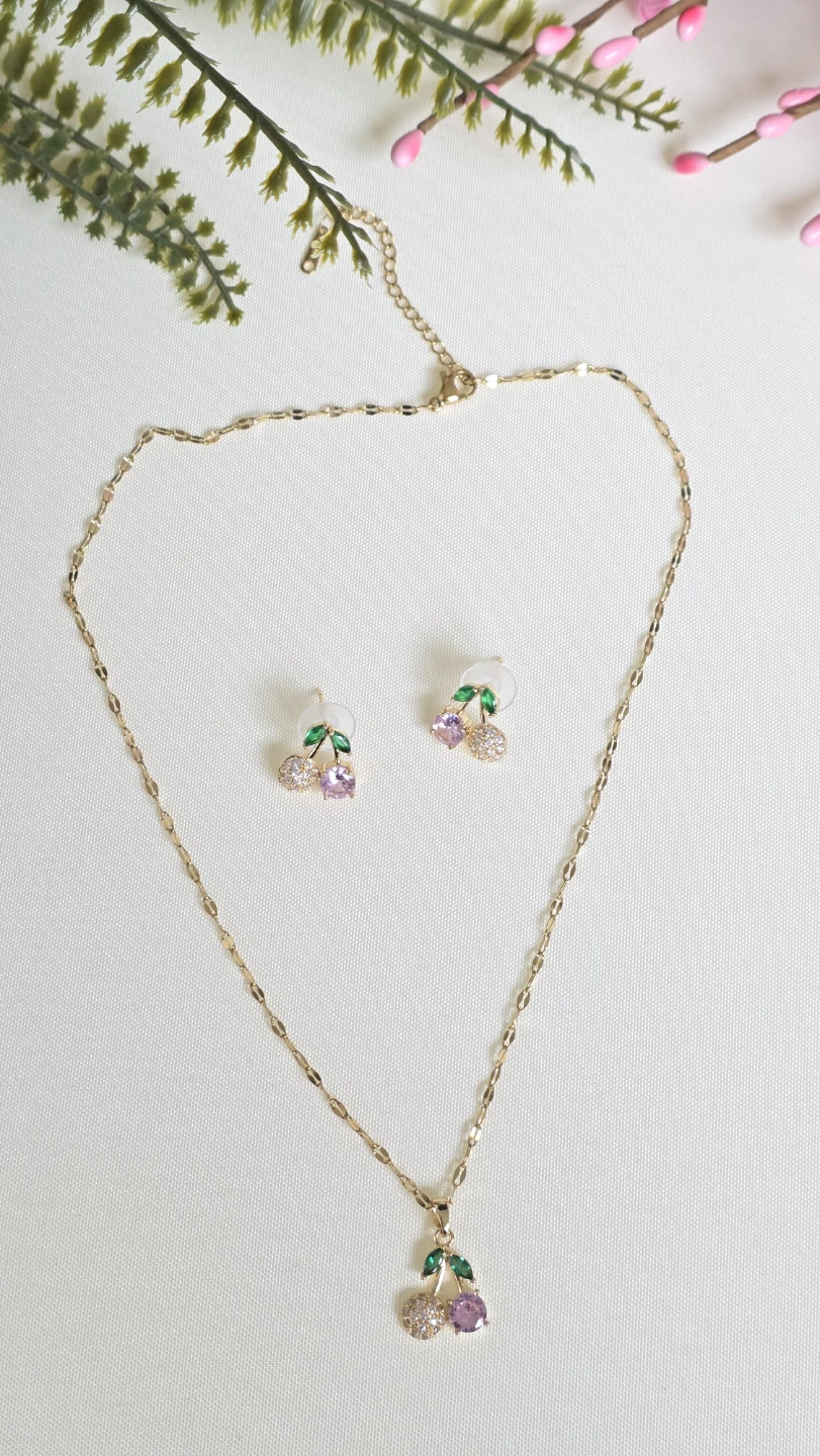 Cherry Necklace and Earrings Set - photo 4