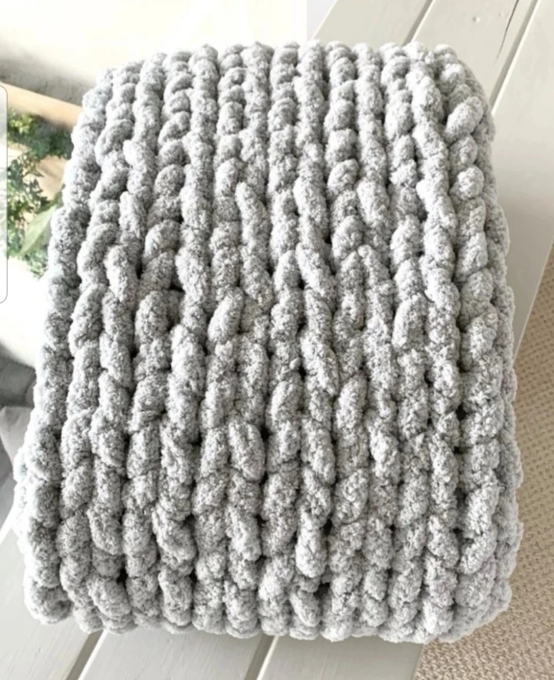 NEW XL Chunky Knit Chenille Blanket | Misty Grey Blue
