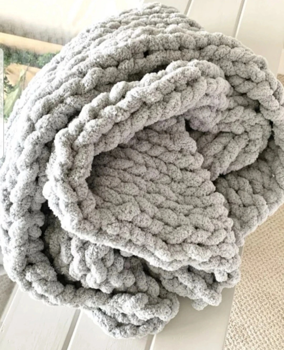 NEW XL Chunky Knit Chenille Blanket | Misty Grey Blue - photo 2