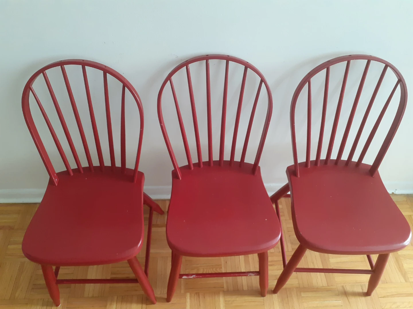 Set of 3 Red Wooden Chairs