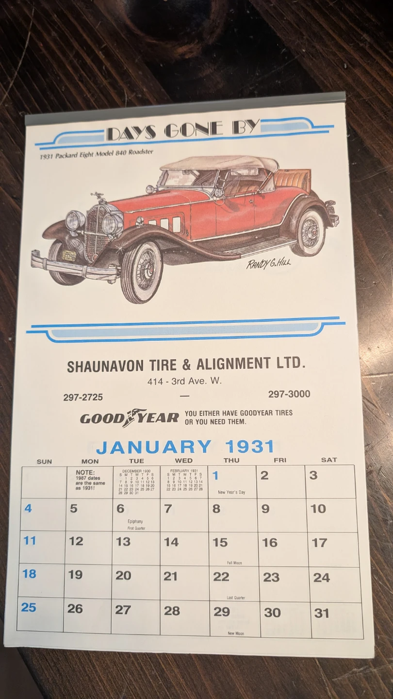 Automemories Calendars - date ranges of 1918-1931