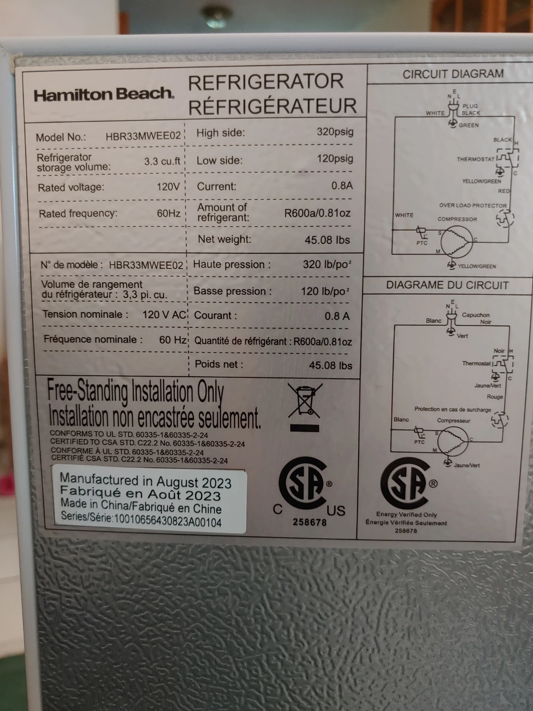 Hamilton Beach Compact Refrigerator HBR33MWEE02 - photo 5