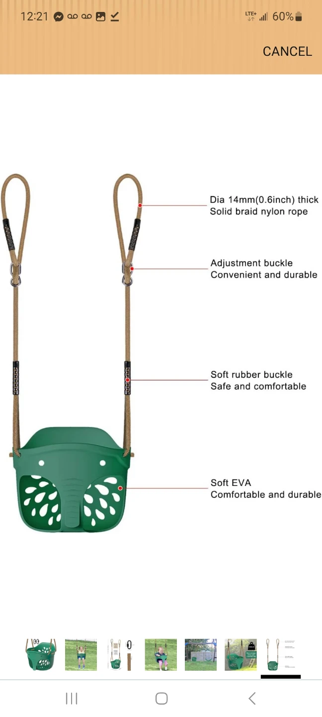 Dolibest Outdoor/Indoor Bucket Swing - Elephant Green - photo 4