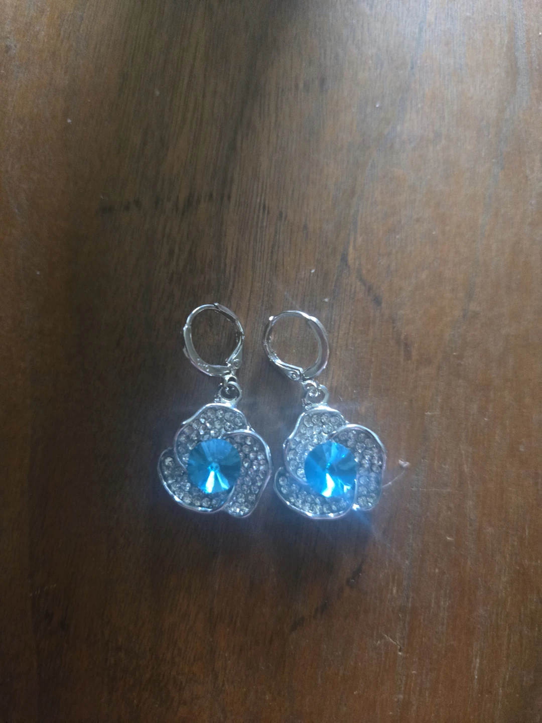 Blue Crystal Flower Drop Earrings