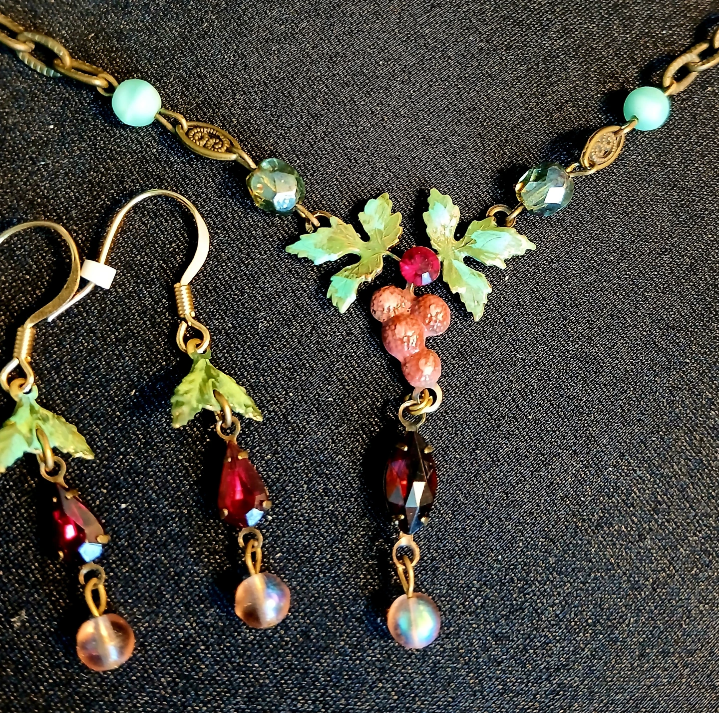 Grape & Leaf Necklace and Earring Set