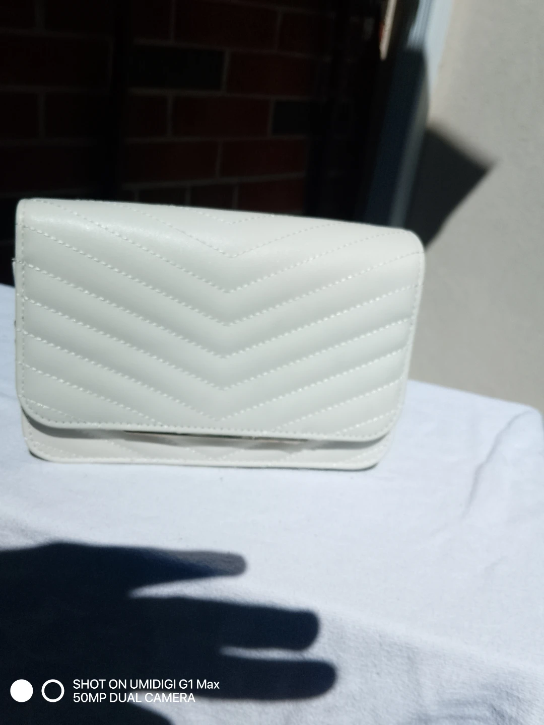 White Quilted Shoulder Bag with Gold Chain - photo 3
