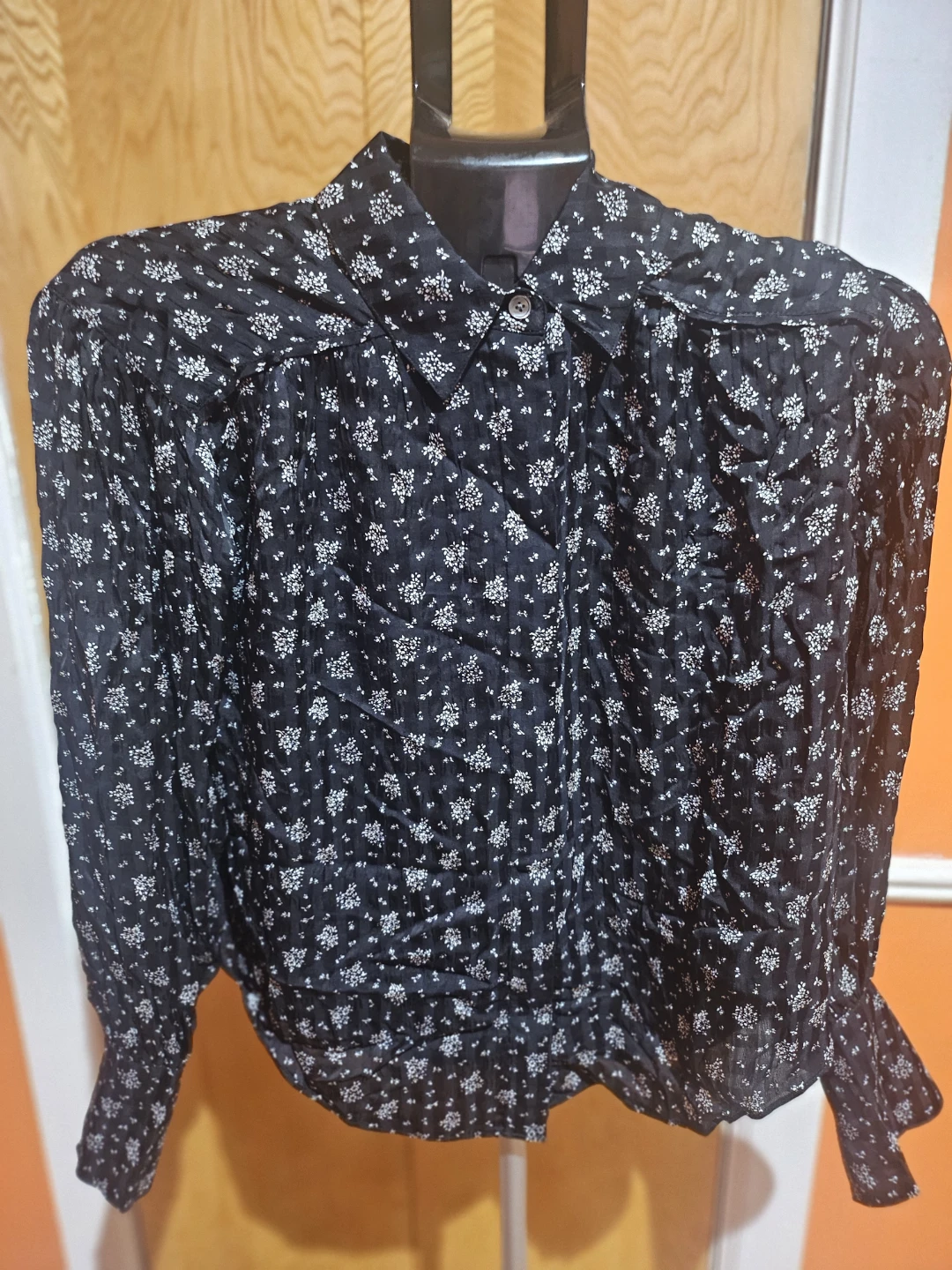 Madewell Black Floral Print Button-Up Shirt XS